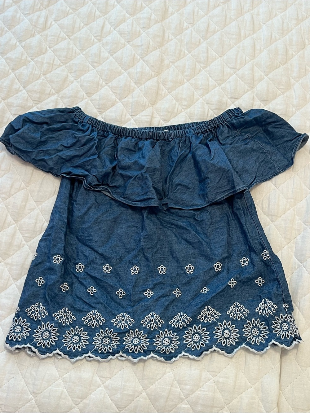 Old Navy Navy Blue Off-Shoulder Embroidered Tunic